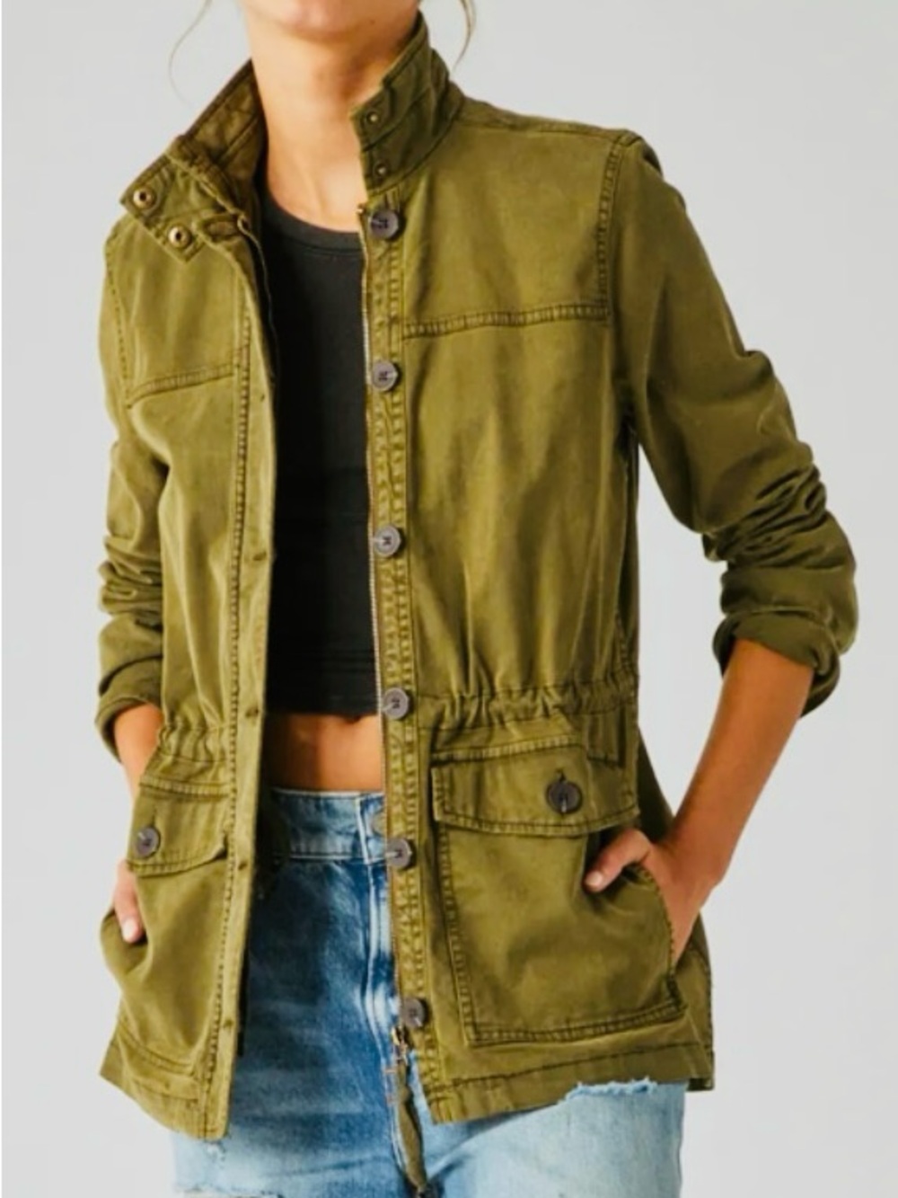 Lucky Brand Olive Utility Jacket with Button Front